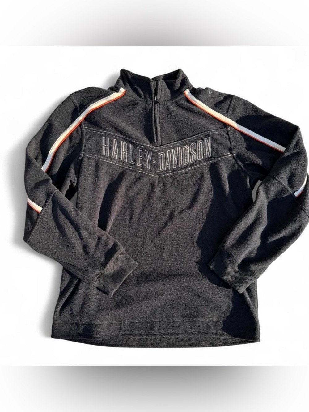 Harley-Davidson Black Zip-Up Pullover with Orange & White Stripe
